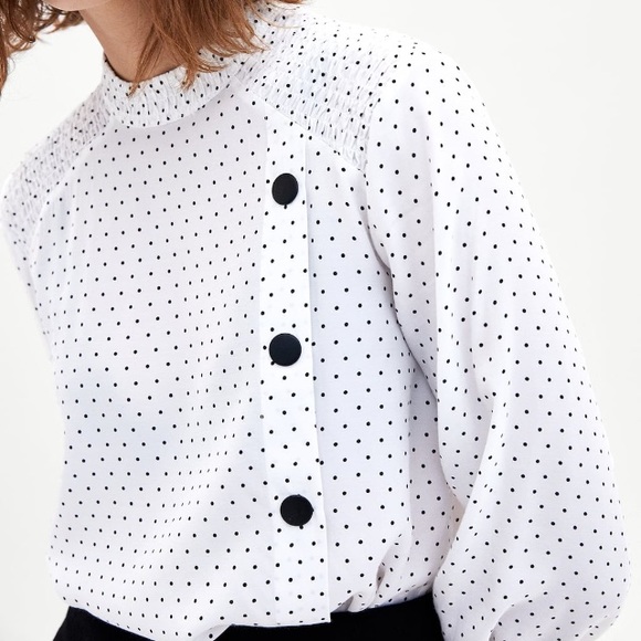 Zara Tops | Zara Black White Polka Dot 